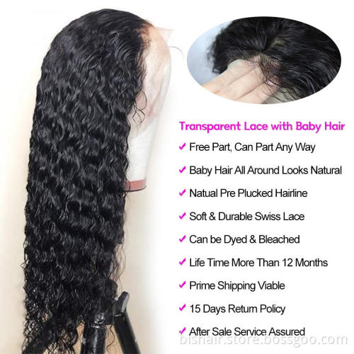 30" Deep Wave Front Lace Wig Curly Real Human Hair Wig Real Human Hair Lace Front Wig 180% Density Suitable for Women Offer
